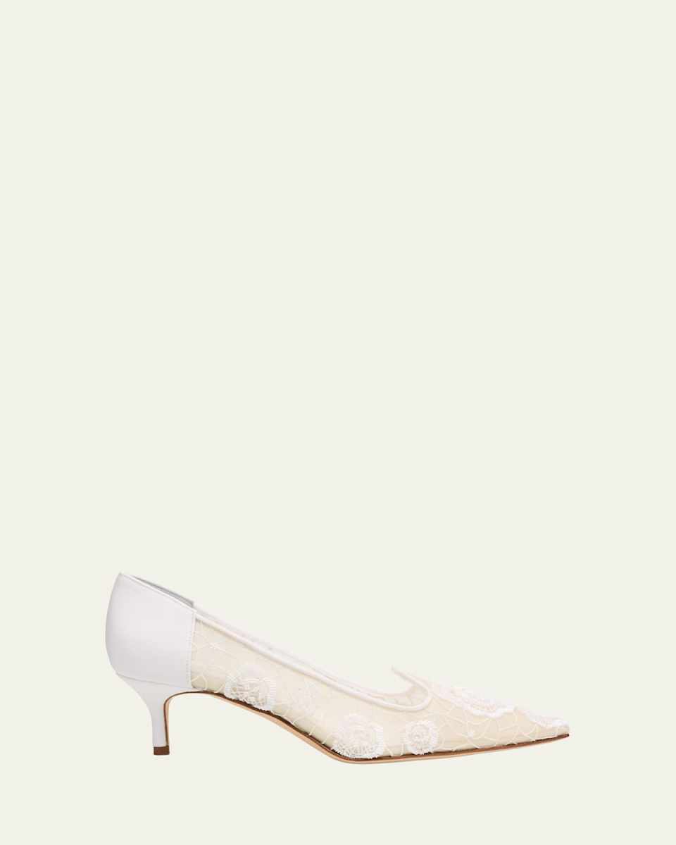 Milandrasli Beaded Floral Lace Pumps